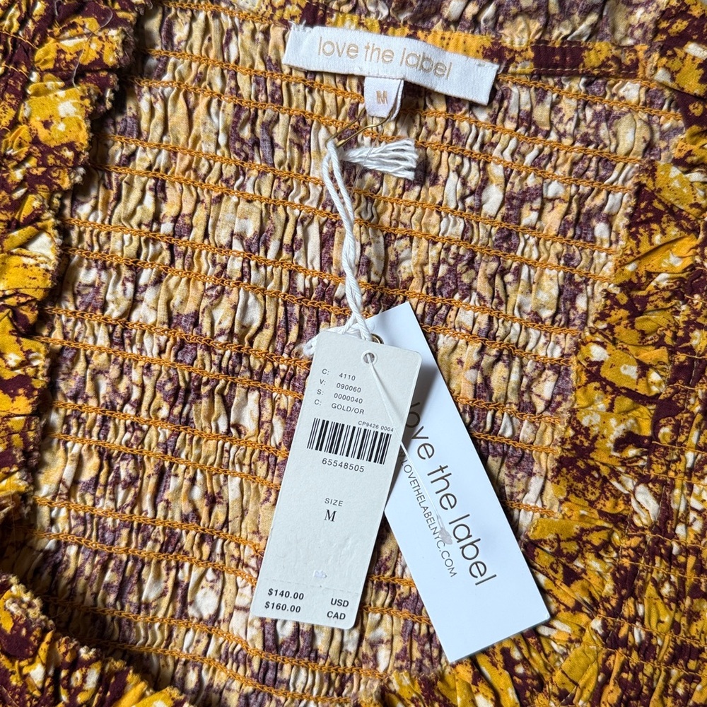 Love The Label Abstract Smocked Blouse Anthropologie Puff Sleeve Cotton Batik M - Picture 5 of 15